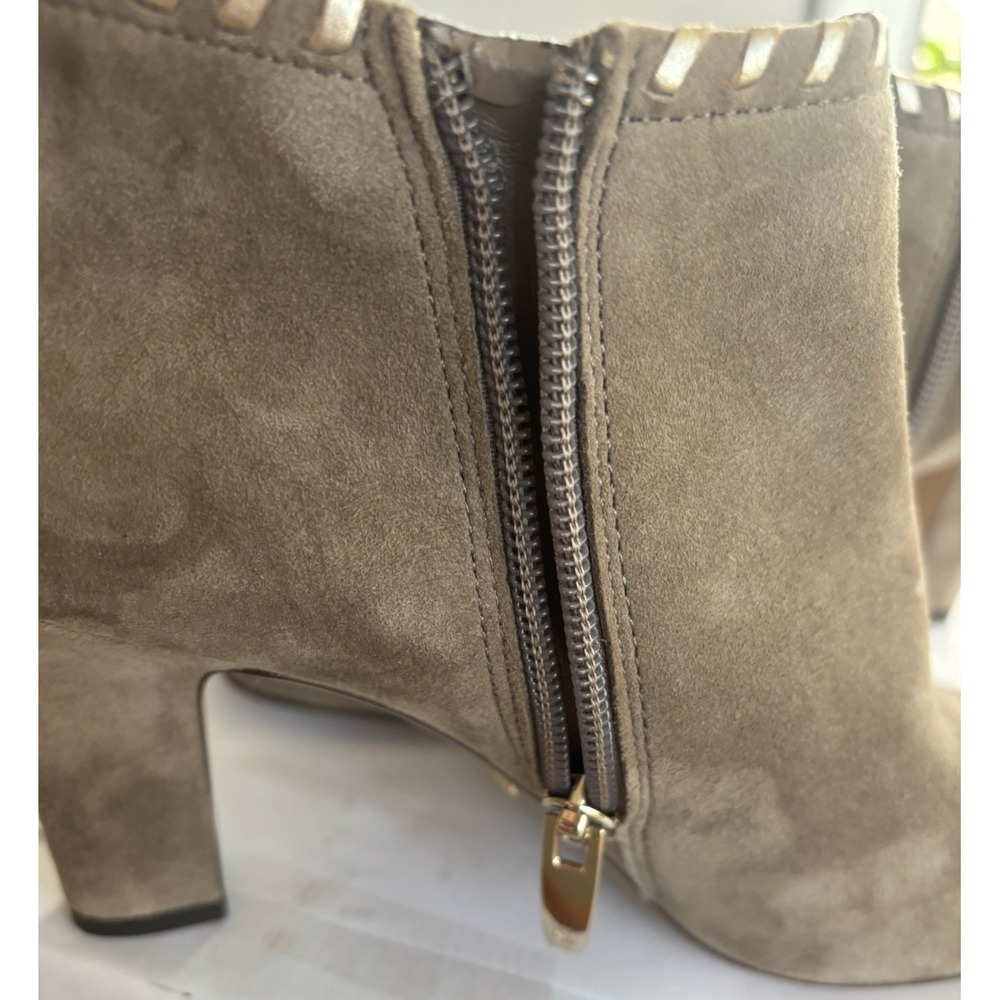 Lauren Ralph Lauren Bryna Suede Ankle Booties Whipstitch Taupe 6.5B Side Zipper - Picture 4 of 13